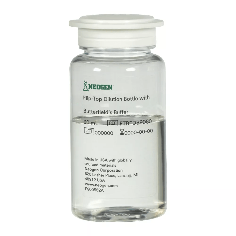 700002322_FTBFD9960_BUTTERFIELDS_99ML_60CS Neogen® Flip-Top Dilution Bottle with Butterfield's Buffer - Image 1